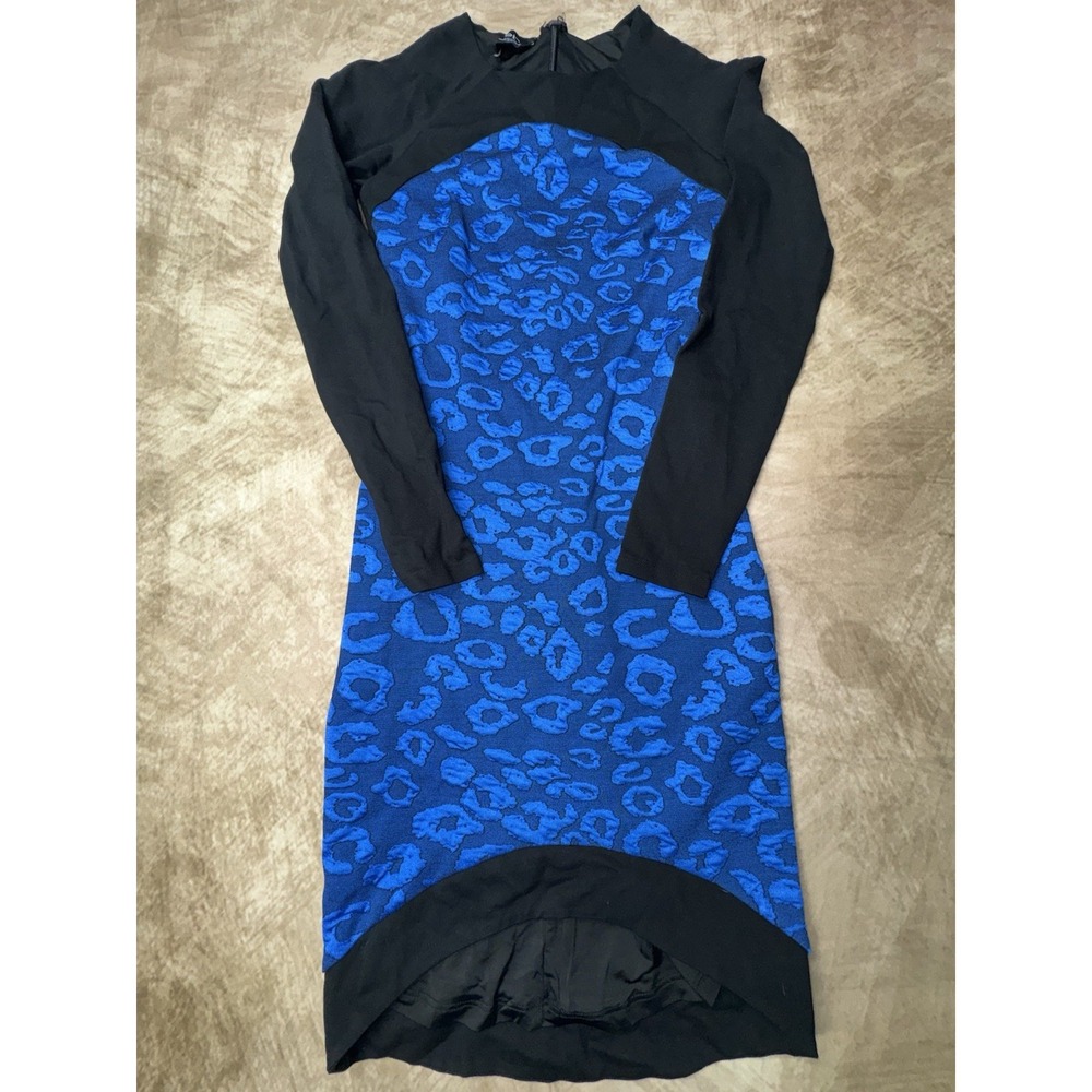 Bebe Raglan Blue Cheetah contrast sleeve midi jersey dress Size XS